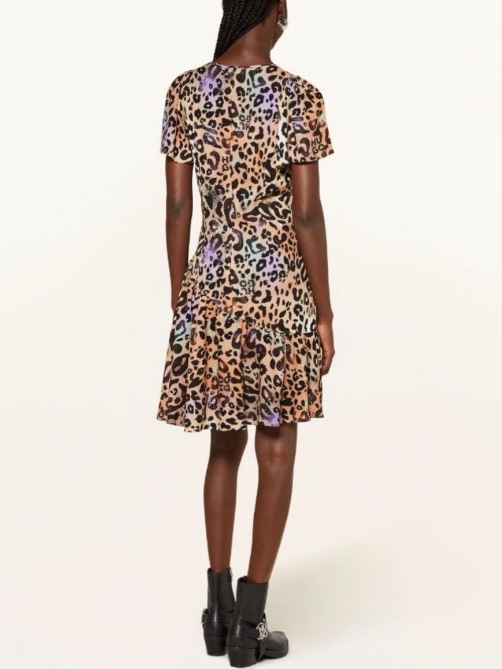 HUGO by HUGO BOSS Kaluna-1 Leopard Print V-Neck Dress - NWT - size US 6, IT 42 - Picture 2 of 5